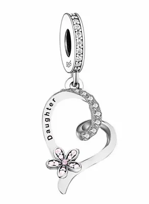 Daughter & Sparkling Daisy Heart Charm 💜 925 Sterling Silver Gift • £16.99