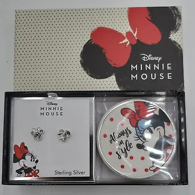 Disney Minnie Mouse Clear Crystal Stud Earrings In Sterling Silver Childrens New • $47.96