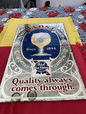 Vintage Beeco Pabst Blue Ribbon Beer Mirror Sign “Quality Always Comes Through” • $110