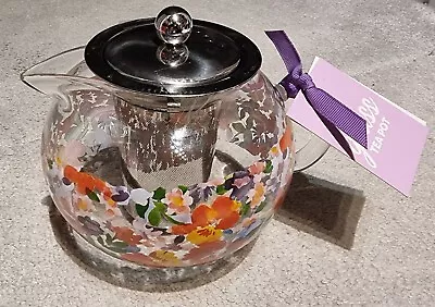 🔥NEW🔥Beautiful Flowers Floral Glass Teapot With Metal Infuser Gift 🎁 👍 • £14.50