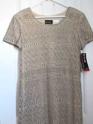 M.H.M. NWT Champagne Gold Lace Short Sleeve Long Dress~ 14 New! • $30
