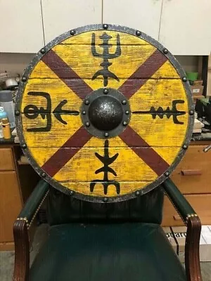 Medieval Warrior Round Shield Wooden Viking Round Armor Shield Replica Gift Item • $99.99