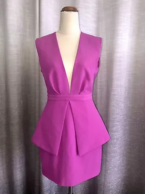 $39 • Buy Finders Keepers Fuschia Plunging Neckline Peplum Mini Party Dress Size S EUC