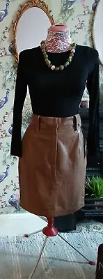 Brown Real Leather Knee Length Skirt Size 14 Mango • £30