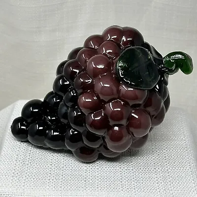 Vintage Art Glass Purple Grape Cluster Green Stem 5.5” Murano Style Fruit Decor • $17.98