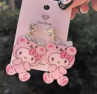 $15 • Buy NWT Kawaii Pink Sanrio Hello Kitty Bear Lightweight Earrings Pierced Ears Cute