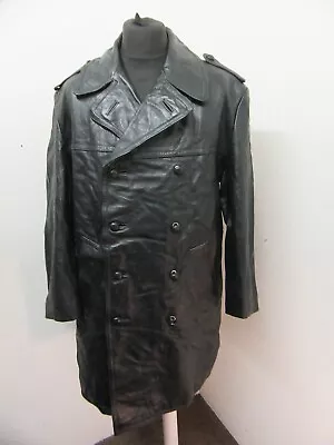 Vintage 70's German Police Officers Long Leather Trench Pea Coat Jacket Size Xl • £99