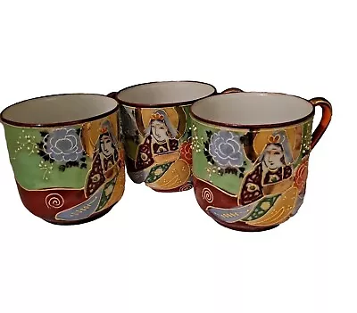 3 Hand Painted Japan Antiq Samurai Porcelain 22kt Gold V Rare  Espresso Cups VGC • £36