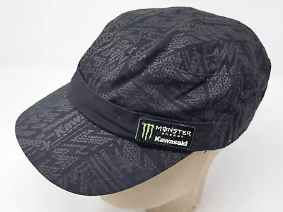 Kawasaki Monster Energy Racing Cap Military-Style Hat Black Metal Accent M/L • $25.95