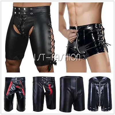 Sexy Men Latex Lingerie Faux Leather Gothic Shorts Briefs Thongs Pants Clubwear • $4.64