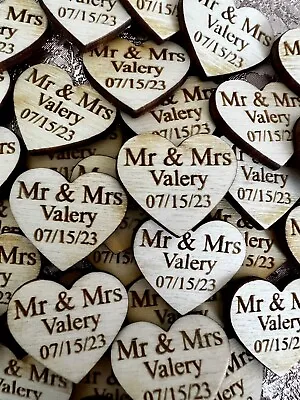 £0.99 • Buy Personalised Wooden Love Heart Table Decorations Wedding Favours Confetti Mr Mrs