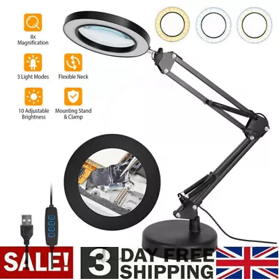 LED Desk RepairLamp 10X Magnifier Glass With Light Stand Clamp Beauty Magnifying • £15.95