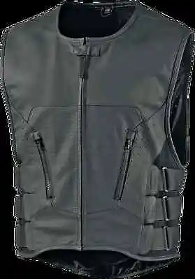 Icon Mens Black Leather Regulator Stripped Motorcycle Riding Armored Club Vest • $180