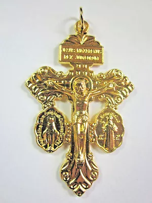 3-Way Pardon Crucifix  St Benedict/Miraculous Medal 2 1/4  Gold Plated • $14.95