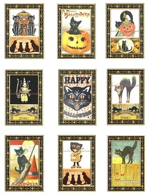 Vintage Black Cat Halloween MULTI-SIZE Cotton Fabric Quilt Blocks Reproduction • $13.50