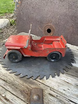 VINTAGE MARX Toy CO. Pressed Steel RED WILLYS OVERLAND JEEP 50s  NO RESERVE • $1.99