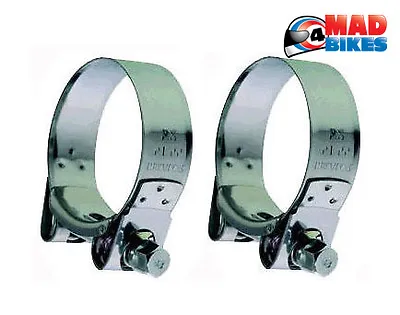 Heavy Duty Mikalor Stainless Steel Motorcycle Exhaust Clamps Banjo Clips 51-55mm • £8.95