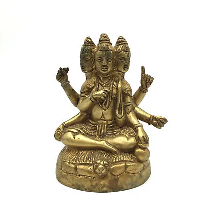 Brass Lord Dattatreya Brahma Vishnu Maheshwara Handcrafted Vintage Statue • $110