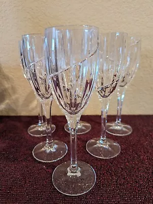 Set Of Six Mikasa Crystal UPTOWN 8 1/8  Wine Glasses - Vertical And Swirl Cuts • $54.99