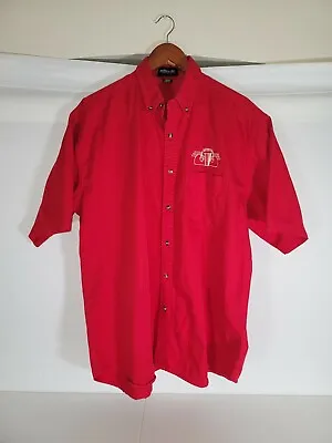 Vintage Men’s Red Button Down  Collared Classic Car Jonathan Corey Embroidered • $13.99