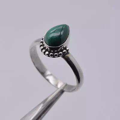 925 Solid Sterling Silver Green Malachite Ring-7.5 US M228 • $8.99