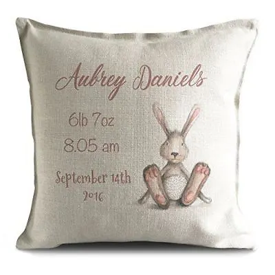 £14.99 • Buy Personalised New Baby Born Cushion Pillow Cover - Baby Shower Gift Bunny Rabbit 