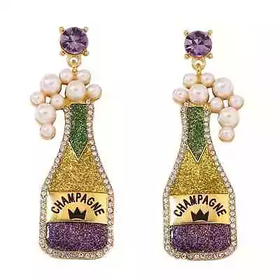 Mardi Gras Champagne Célébration. Earrings Hook Purple/Green/Yellow • $14.99