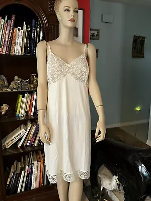 Vintage Vanity Fair Cream White 42 Full Slip Nightgown 1950’s Tricot Nylon • $49.99