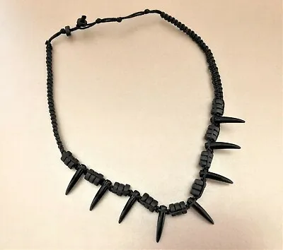 Black Leatherette Corded Necklace With Faux Sharks Tooth Goth Punk Style 18 Inch • £3.50