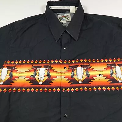 Cumberland Outfitters Shirt Western Mens XL Pearl Snap Aztec Skull Longhorn Flaw • $22.99