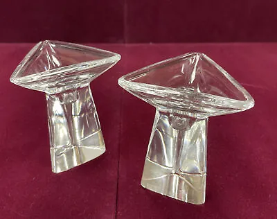 $49.99 • Buy Signed Pair Of  Val St. Lambert - Crystal Candlesticks - 4 1/2 In Triangular Top