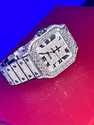 Cartier Santos 10k White Gold VVS Moissanite Stone • $2600