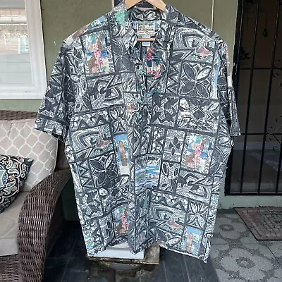 REYN SPOONER XL 2007 Mele Kalikimaka Merry Christmas Button-Down Mens Shirt Blk • $40