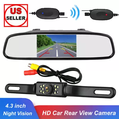 Wireless Backup Camera Rear View HD Parking Night Vision Kit 4.3  Mirror Monitor • $39.99