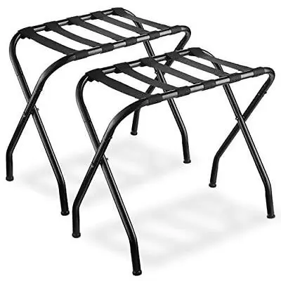 2x Luggage Rack Stand Suitcase Rack Folding Metal Black Nylon Belt Rubber Feet • $36.99