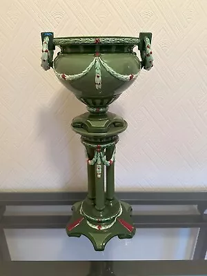 Antique Art Nouveau Green Jardiniere Vase & Stand Circa 1905 - B49 • £180