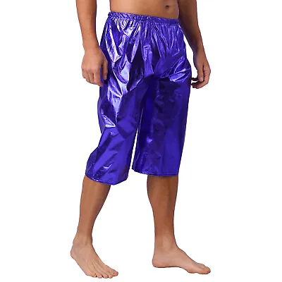 Men Shiny Metallic Shorts Elastic Waist Hot Short Pants Casual Shorts Half Pants • $9.56