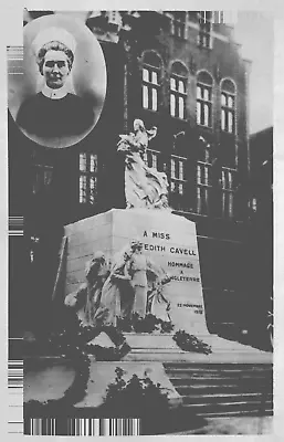 Edith Cavell 1919 Postcard Vintage MONUMENT Real Bromide Photo BELGIUM WW1 Y95 • £11.97