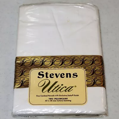 NWD Vintage Stevens Utica 100% Cotton Percale (2) White Pillow Cases 45 X 38 USA • $11.69