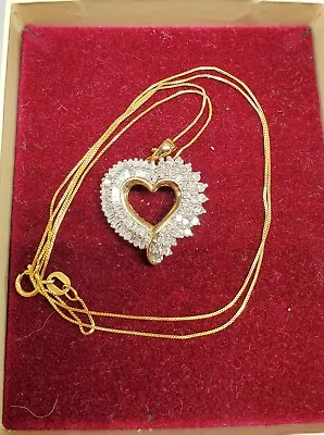 $450 • Buy Vintage 10k Yellow Gold Diamond Heart ~1.5TCW* Pendant Box Chain 4.4g Zales