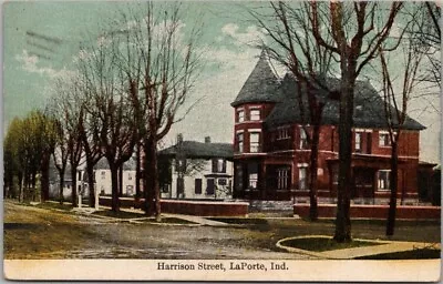 LA PORTE Indiana Postcard  Harrison Street  Residential /  Houses 1915 Cancel • $4.50