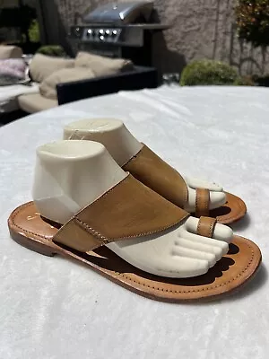 Free People Women's Sant Antoni Sandals Size 40 10 Tan Saddle Leather Toe Post • $35