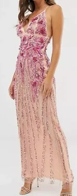 £100 • Buy New A Star Is Born Size 12 Pink All Over Embellished Maxi Strappy Prom Dress