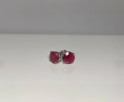 Ruby Natural Pigeon Blood Red Stud Earrings 14K WG 2.25 TCW 5.9mm Certified Box • $1199.97