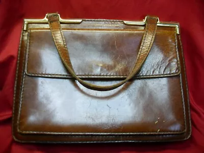 Nice!! Firenze Vintage Italian Tan Leather Kelly Frame Hand Bag #3215 • $31.99