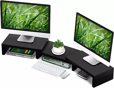 TAVR Dual Monitor Stand Riser Office Desktop Organizer Stand For 2 Monitors Adj • $49.88