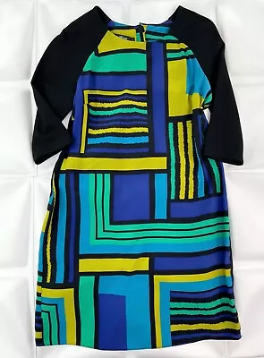 Alice & Trixie Sz L 100% Silk Colorful Color Block Geometric Shift Dress Artsy • $25.04