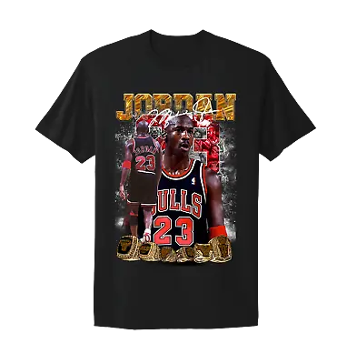 Michael Jordan 6 Rings Chicago Bulls Vtg Retro Style Design Black T-Shirt • $18.99