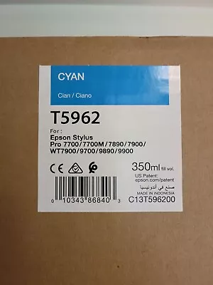 Exp 2017 GENUINE EPSON T5962 CYAN 350ML INK STYLUS 7890 7900 9890 • $24.50