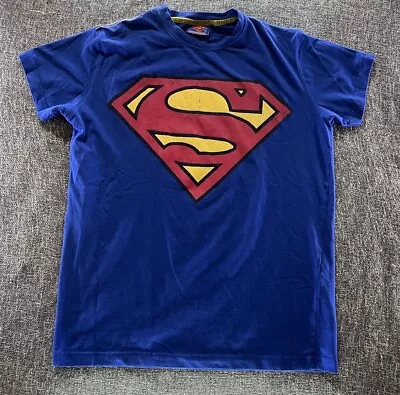 Superman T-Shirt Men’s Top Blue Big Logo Superhero Power Kryptonite Fly Cartoon • £11.90